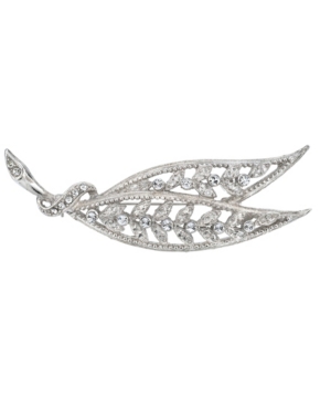 image of Downton Abbey Silver-Tone Large Edwardian Filigree Leaf with Pave Crystal Accents Bar Pin