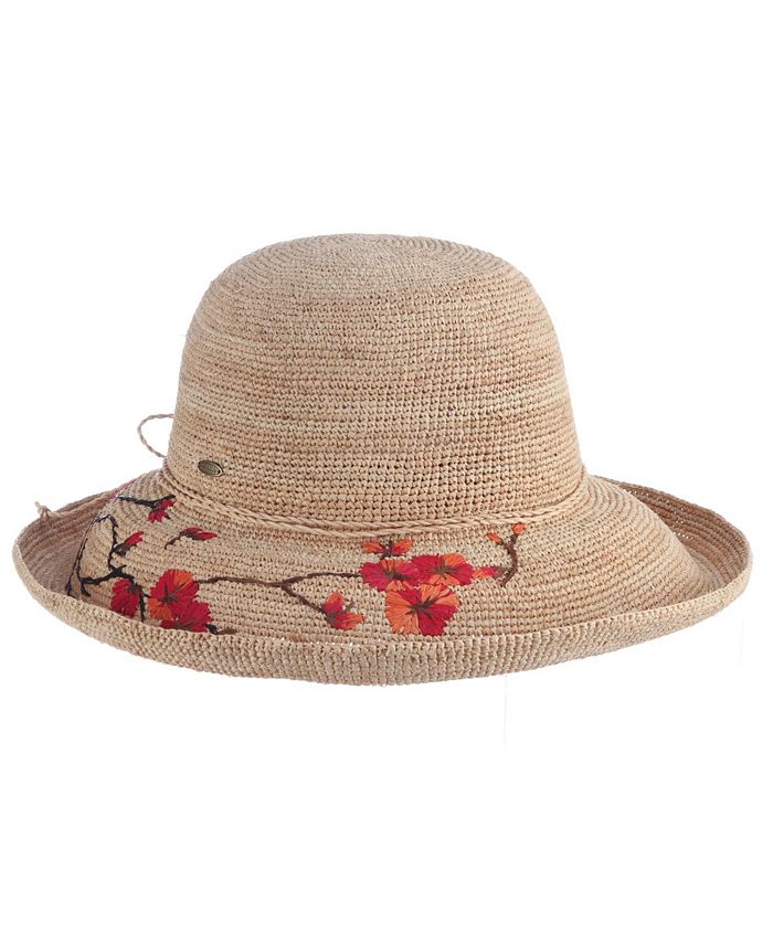 Scala Crochet Raffia Hat with Embroidered Flowers - Macy's