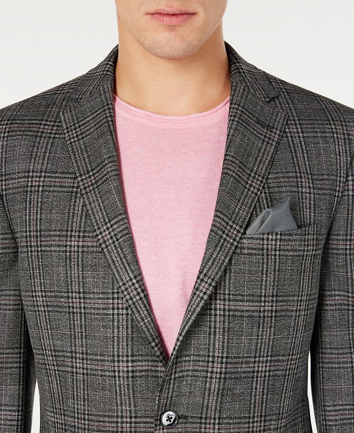 Bar III Men's SlimFit Stretch Black/White Plaid Sport Coat, Created