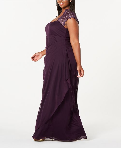 XSCAPE Plus Size Ruched Lace Gown & Reviews - Dresses - Women - Macy's