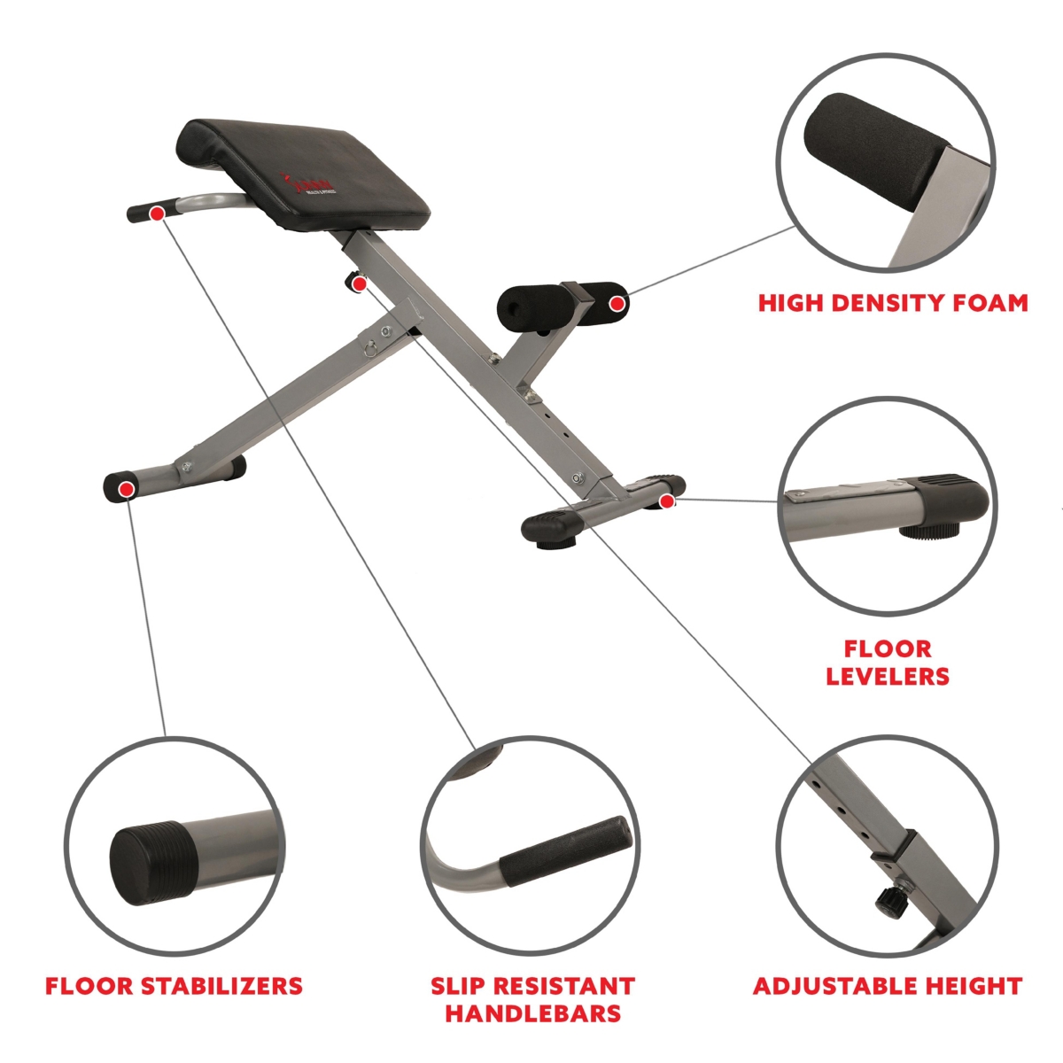 Sunny Health & Fitness 45° Hyperextension Roman Chair Machine, Height Adjustable Home Exercise Sport Bench, Foldable, Sf-BH6629
