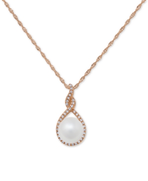 image of Cultured Freshwater Pearl (7mm) & Diamond (1/10 ct. t.w.) 18