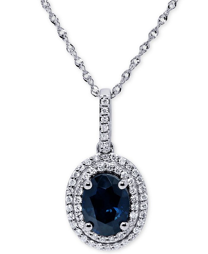 Macy's Sapphire (13/8 ct. t.w.) & Diamond (1/5 ct. t.w.) 18" Pendant Necklace in 14k White Gold
