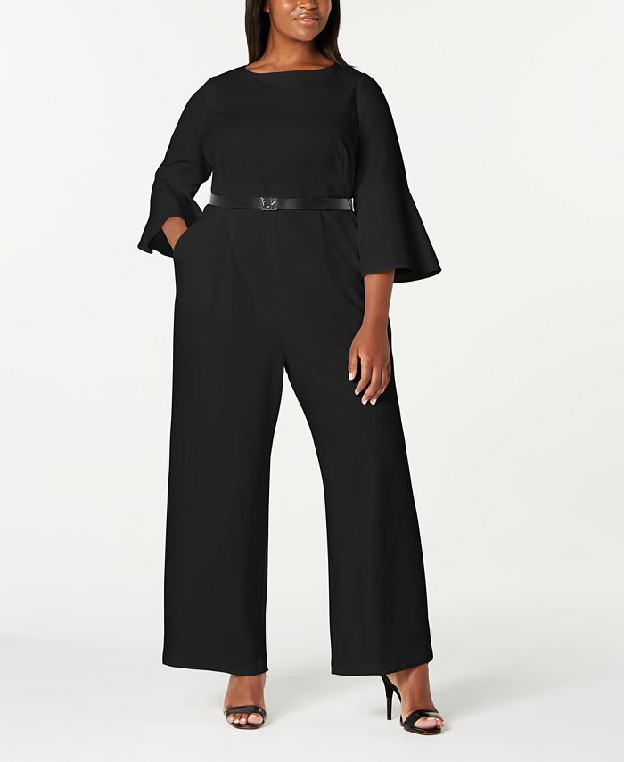 Calvin Klein Trendy Plus Size Bell-Sleeve Jumpsuit - Macy's