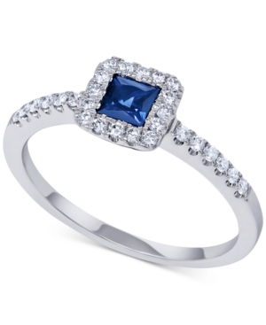 image of Sapphire (1/3 ct. t.w.) & Diamond (1/5 ct. t.w.) Statement Ring in 14k White Gold