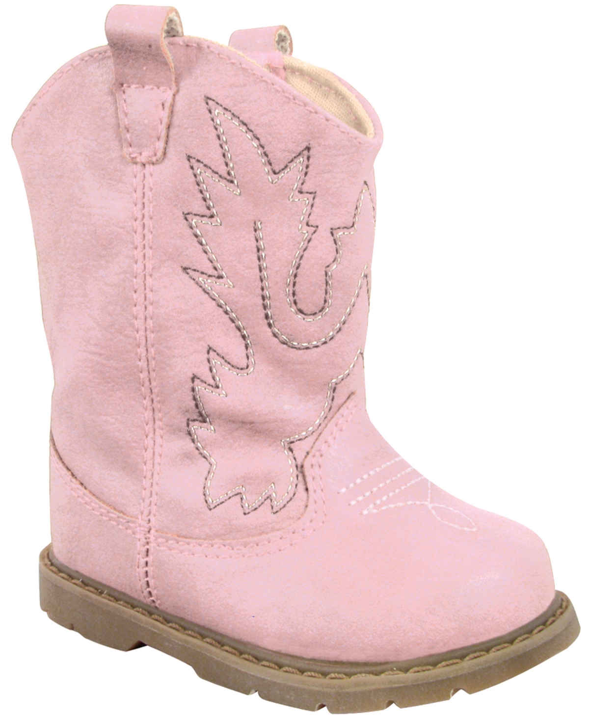 Baby Deer Baby Girl Western Boot Round Toe With Embroidery And Piping In Pink