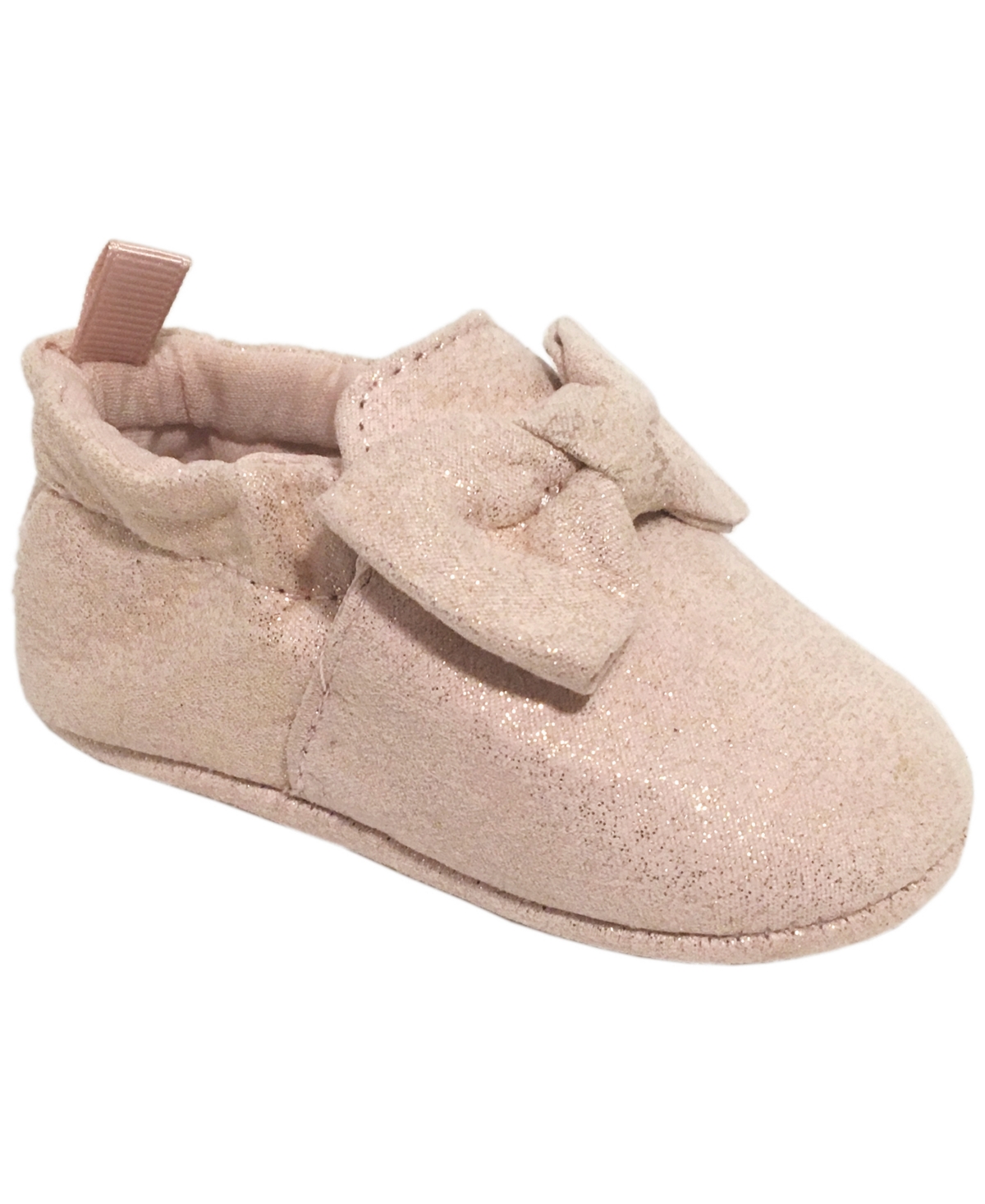 Baby Deer Baby Girl Shimmer Pu Stroller Slipper With Bow Overlay In Pink