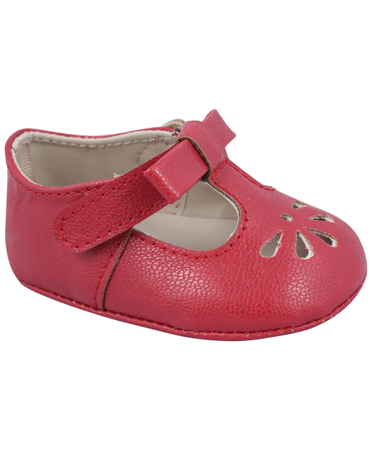 Baby Deer Baby Girl Soft Leather-like T-strap With Bow And Perforation In Red