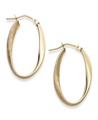Italian Gold Polished & Textured Oval Twist Hoop Earrings in 14k Gold ...