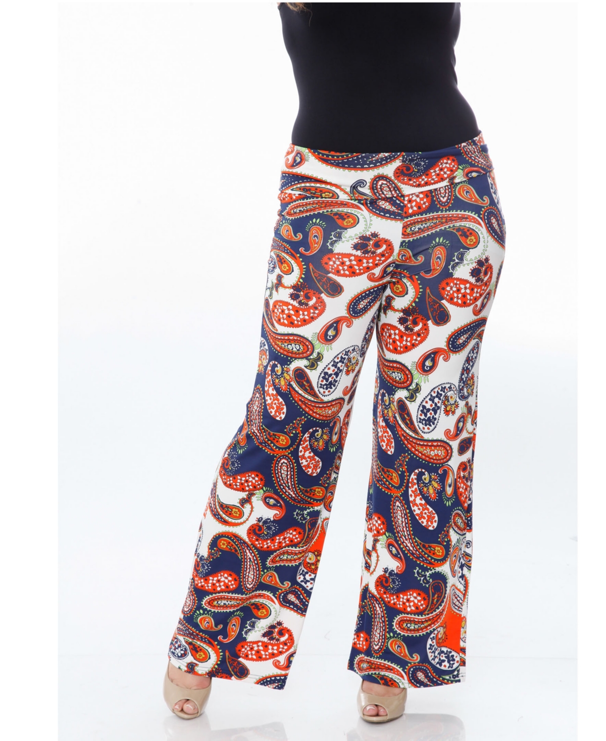 Plus Size Printed Palazzo Pants - Navy Orange
