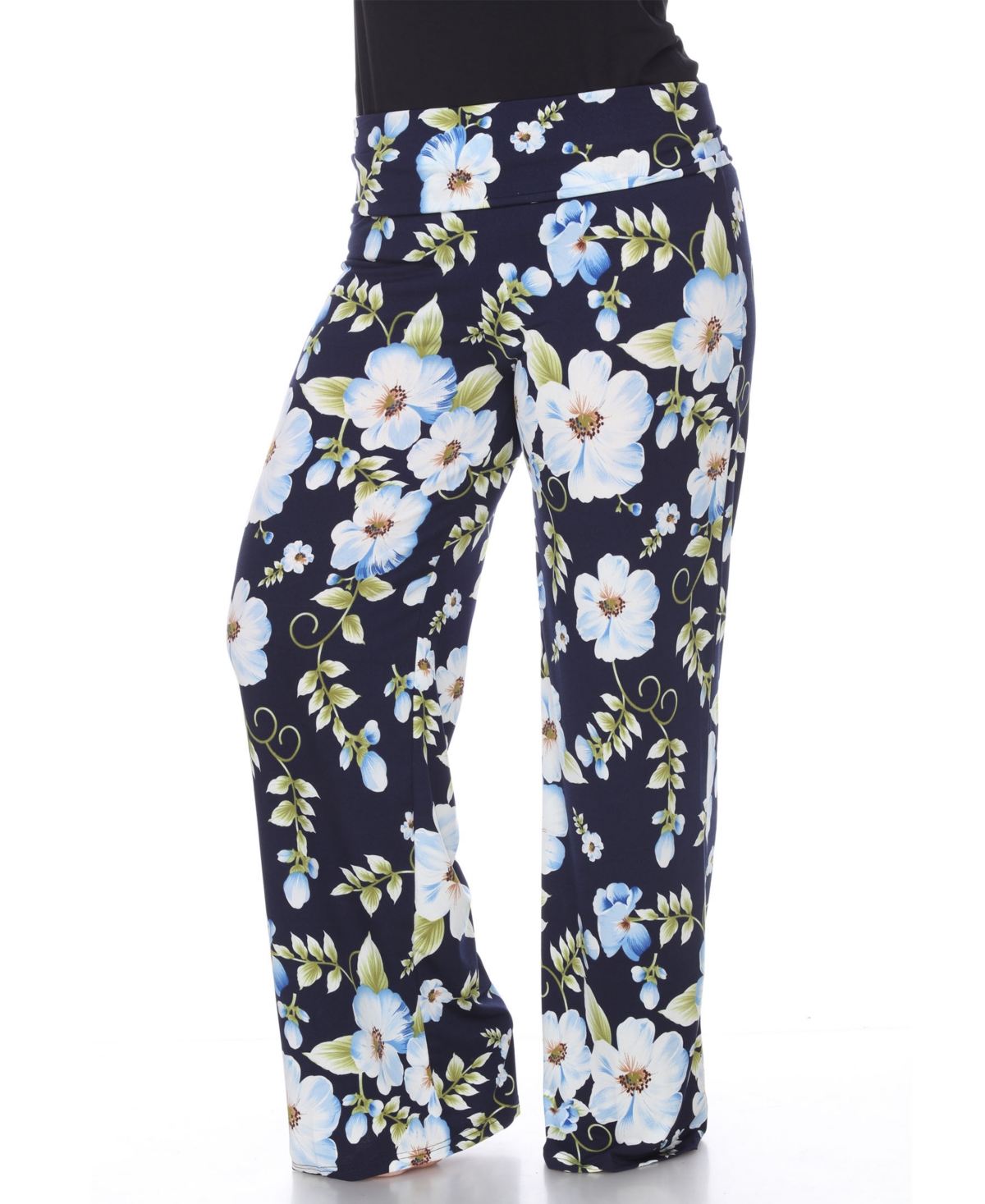 Plus Size Floral Wide Leg Palazzo Pants - Blue Flower