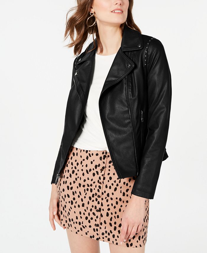 GUESS Studded Moto Faux-Leather Jacket, Created for Macy's - Macy's