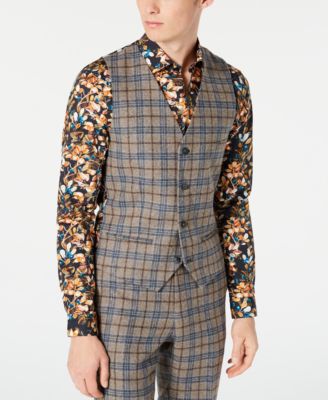 Paisley & Gray - Men's Slim-Fit Blue & Gray Plaid Vest
