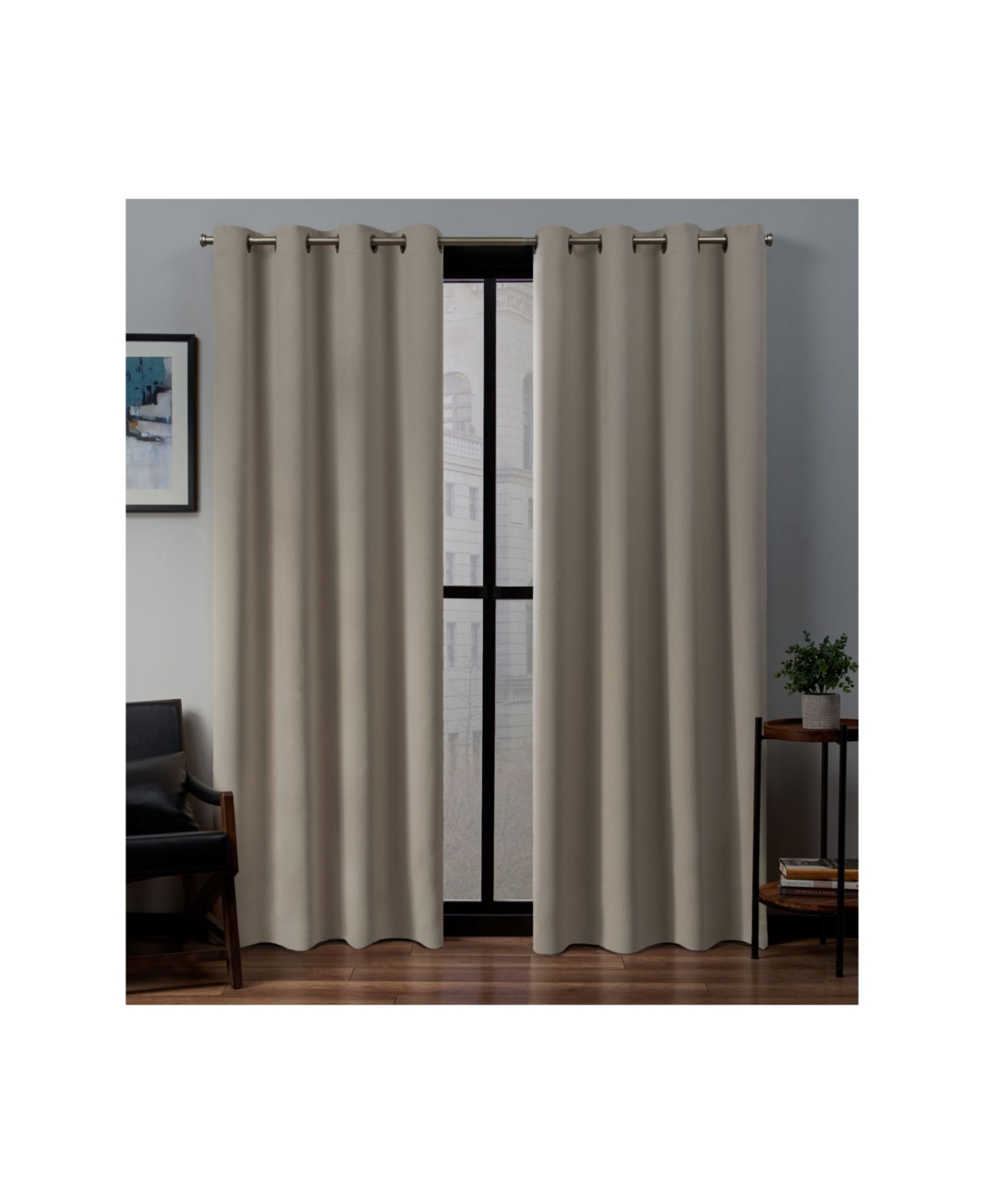 Sateen Twill Woven Blackout Grommet Top Curtain Panel Pair, 52" x 108" - Brown