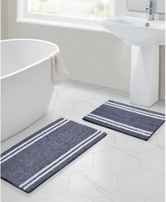 VCNY Home Bath Rug-Ultra Plush with Non-Slip Backing-Optimal Absorbency for Bathroom Navy/White 17 x 24 Stripe Collection 