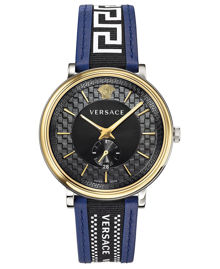Versace Men's Swiss V Circle Greca Edition Blue Leather Strap Watch ...
