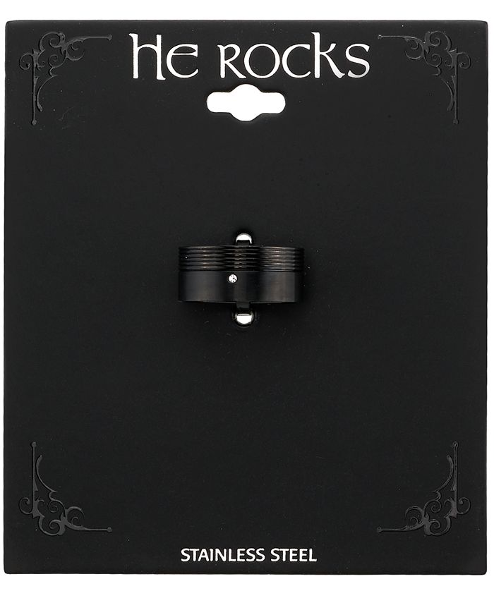 He Rocks Black-Tone Stainless Steel Ring with Cubic Zirconia - Macy's