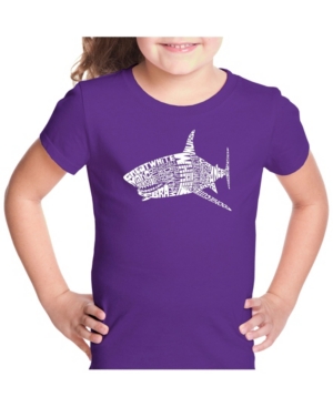 La Pop Art Girl's Word Art T-Shirt - Species of Shark