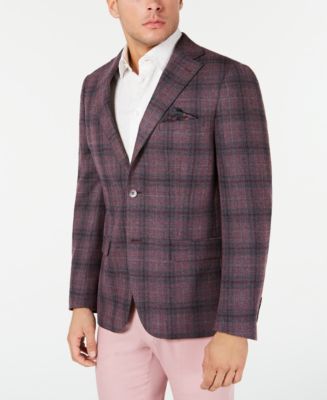 Tallia Men's Slim-Fit Gray/Pink Plaid Sport Coat - Macy's