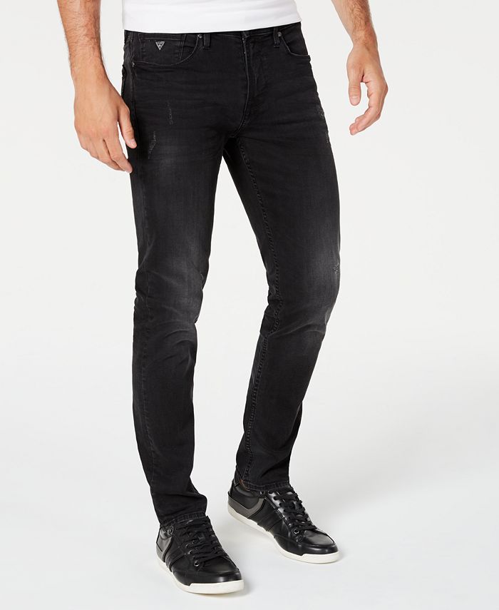 NWT $148 GUESS Men's Slim Fit Black Distressed Denim Zipper Hem Jeans Size 32x32 
