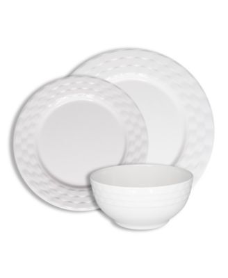 222 Fifth - Basket Weave White 12 Pc Melamine Dinnerware Set