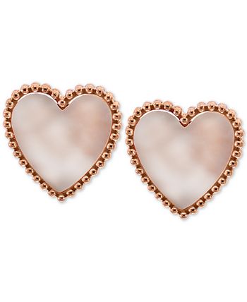 14k Rose Gold-plated Sterling Silver Pavé Heart Stud Earrings