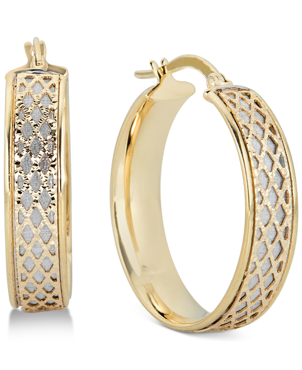 Lattice-Design Hoop Earrings in 14k White Gold and 14k Gold - Gold