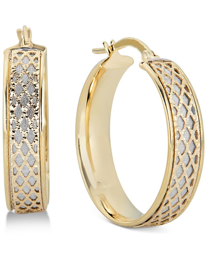 Italian Gold - Lattice-Design Hoop Earrings in 14k White Gold and 14k Gold
