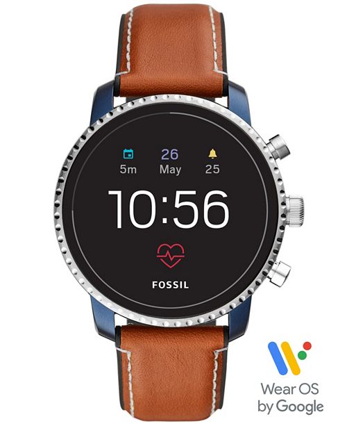 Men S Tech Explorist Gen 4 Hr Brown Leather Strap Touchscreen Smart Watch 45mm Powered By Wear Os By Google