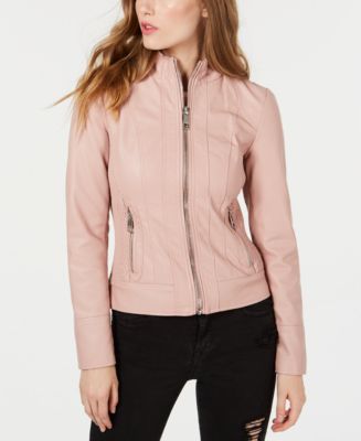 GUESS Front Zip Faux-Leather Jacket - Macy's