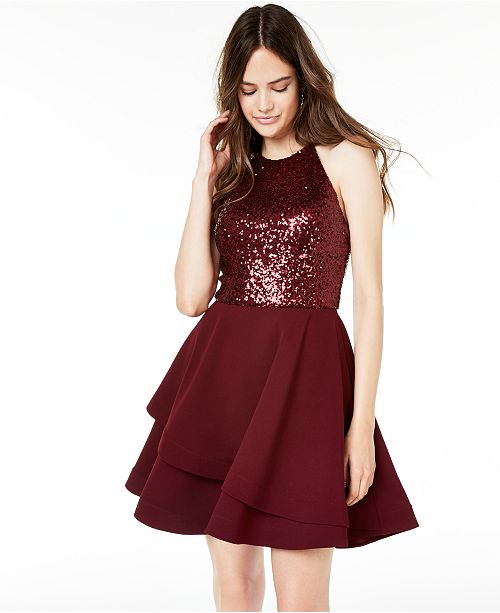 B Darlin Juniors Sequined Halter Fit Flare Dress Reviews Macy S