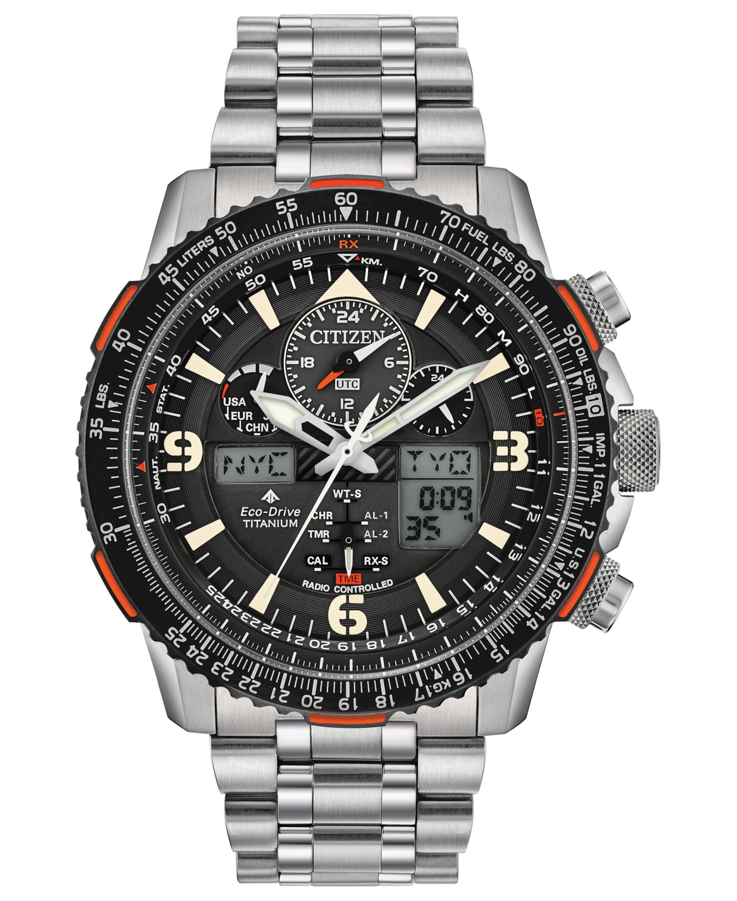 Мужские часы Citizen Eco-Drive Analog-Digital Promaster Skyhawk A-T Titanium Bracelet Watch 45mm — фото 1