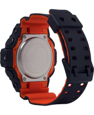 orange and black g shock watch