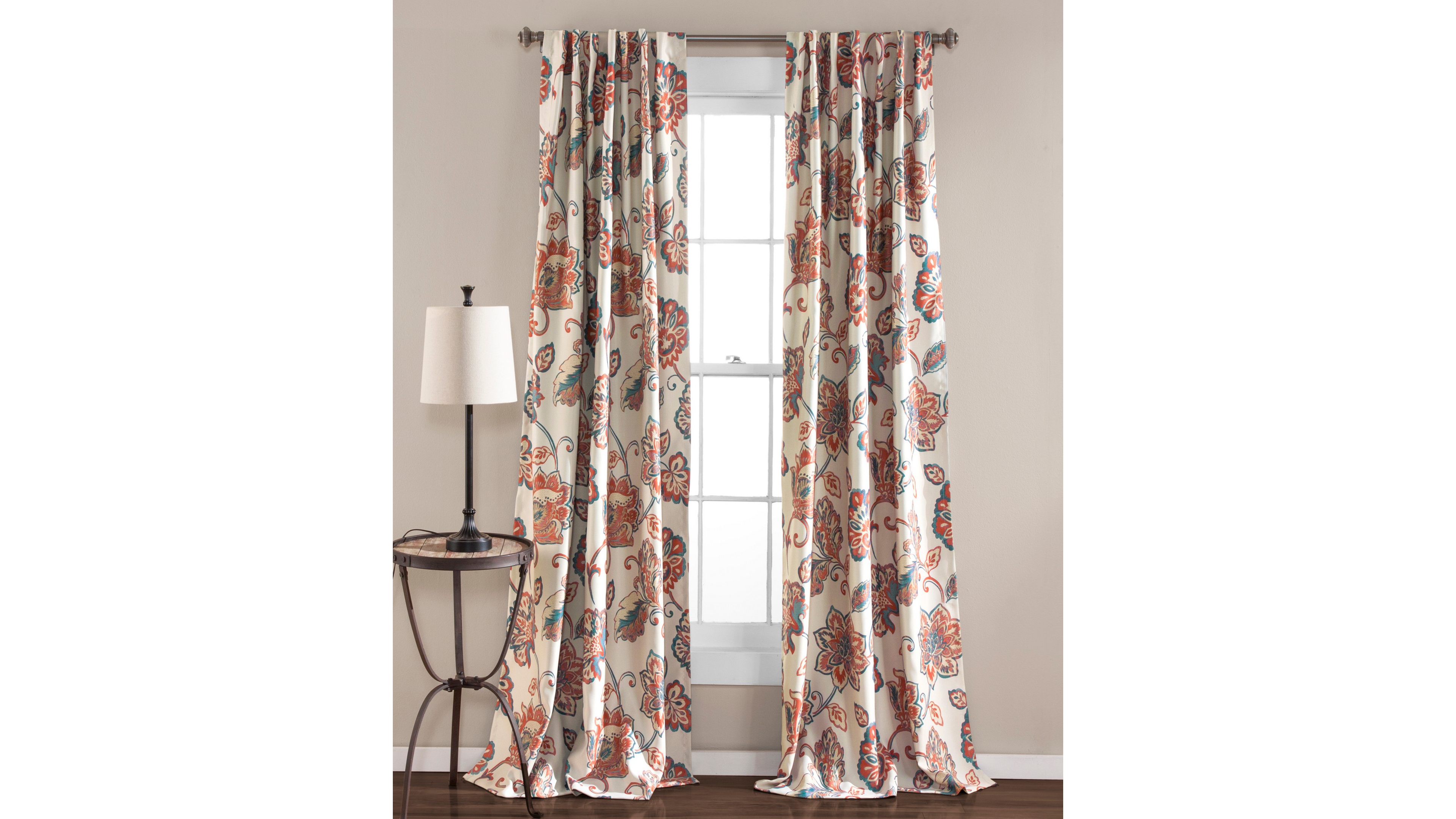Lush Decor Aster Light Filtering Window Curtain Panels Pair 52"W x 84"L Ivory - Floral Curtains For Bedroom - Cottage Living Room Curtains