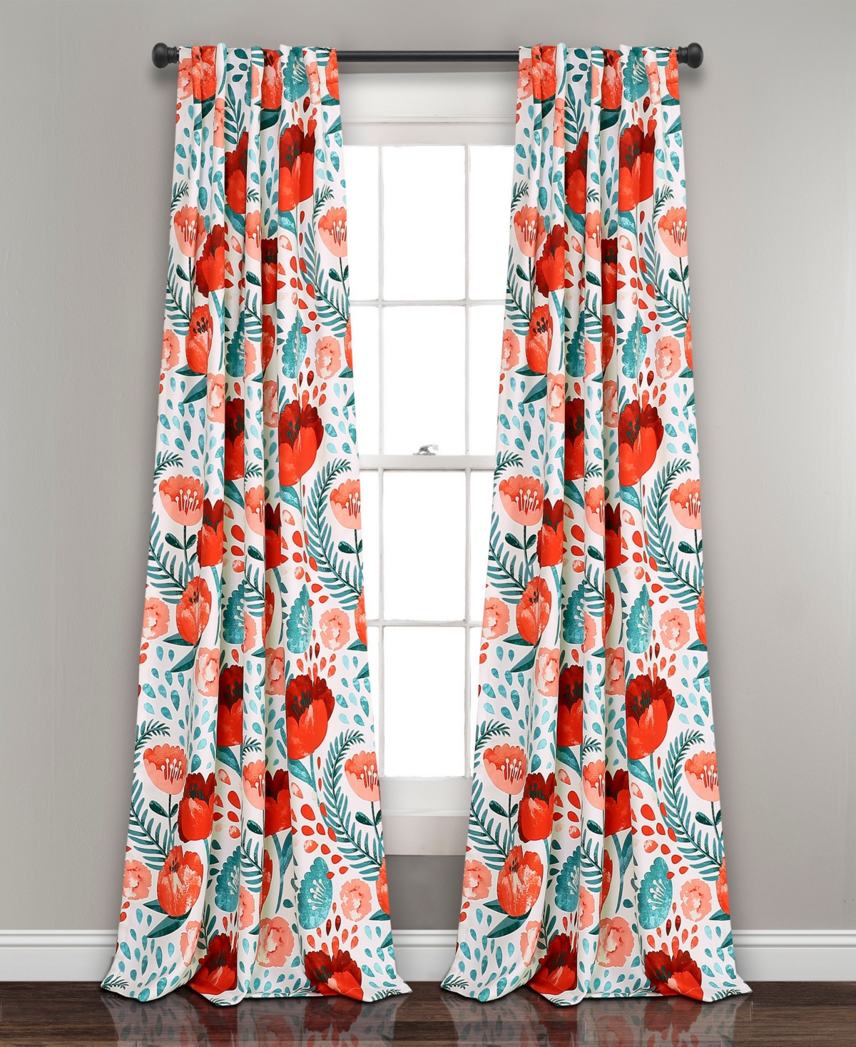 Poppy Garden 52" x 95" Floral Curtain Set
