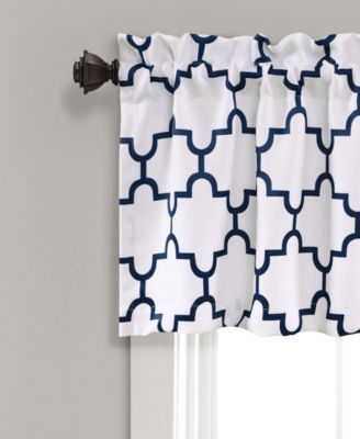 Lush Decor Bellagio Valance Curtain 52"W x 18"W +2" Navy - Kitchen Valances For Windows - Trellis Curtain Valance
