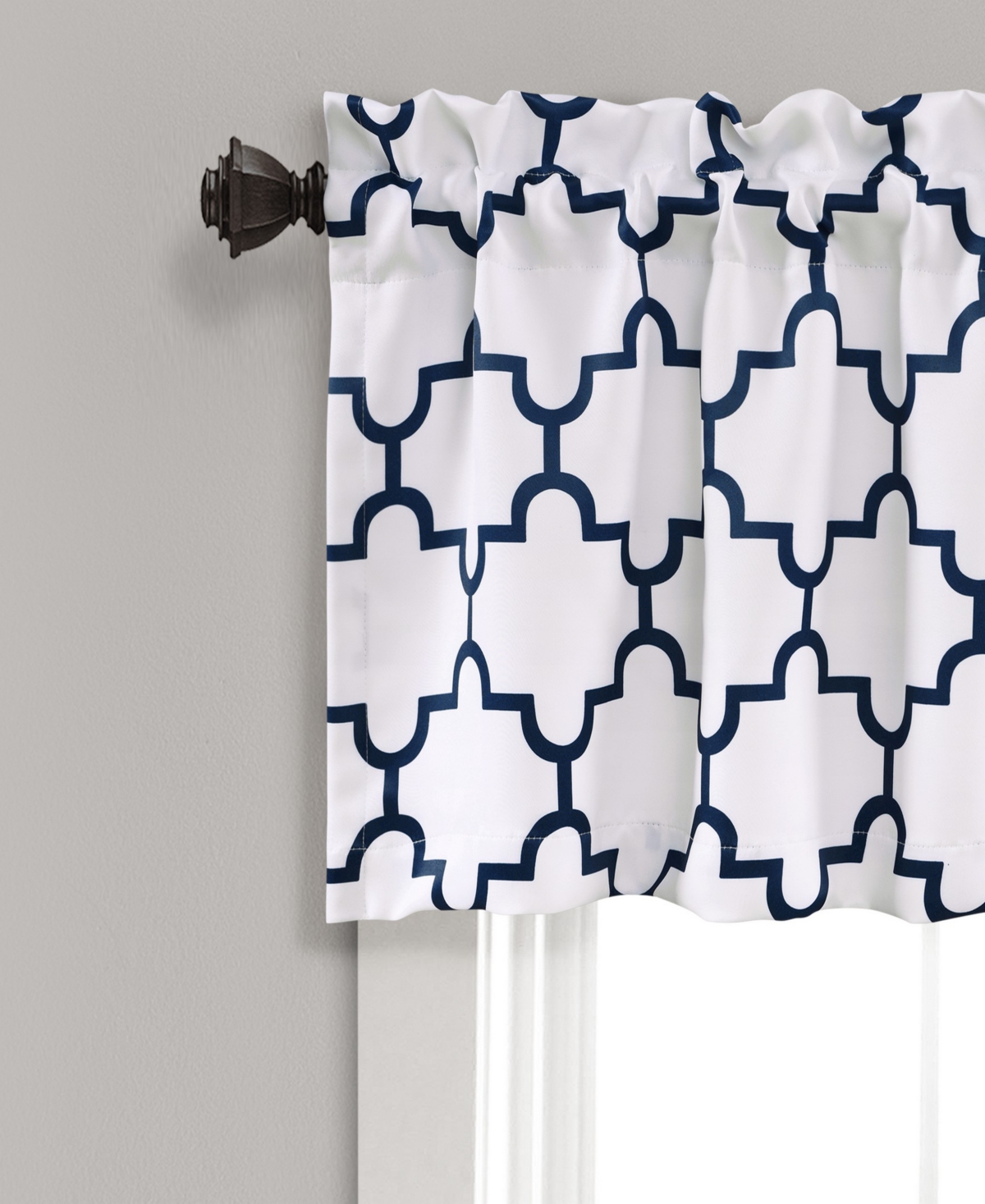 Lush Decor Bellagio Valance Curtain 52"W x 18"W +2" Navy - Kitchen Valances For Windows - Trellis Curtain Valance