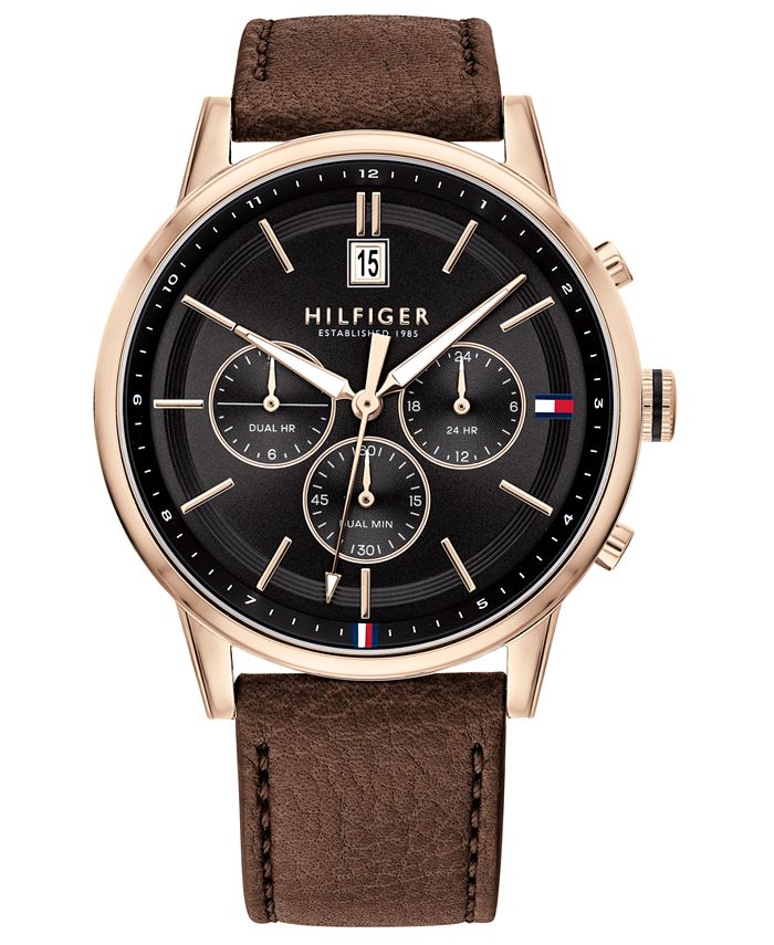 Tommy Hilfiger Men's Brown Leather Strap Watch 43mm, Created for Macy's Macy's