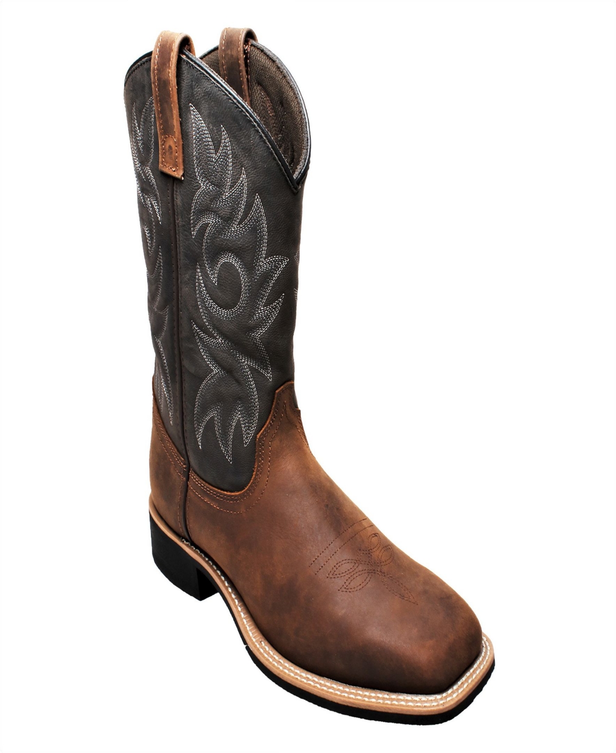 Men's 12" Work Western Square Toe Black/Brown - Black/brown