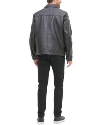 Men's Faux Leather Laydown Collar Jacket