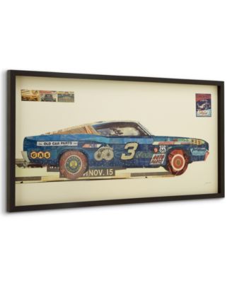 "Muscle Blue Car" Dimensional Collage Framed Graphic Art Under Glass Wall Art - 25'' x 48'' 