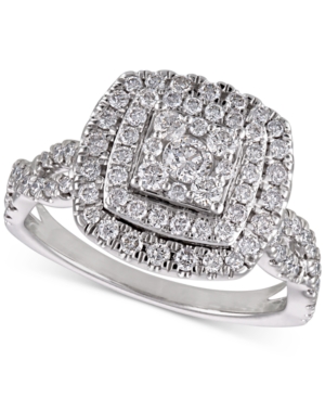 image of Diamond Cushion Cluster Halo Engagement Ring (1 ct. t.w.) in 14k White Gold