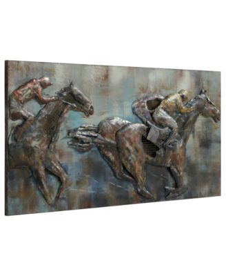'Race Day' Mixed Media Iron Hand Painted Dimensional Wall Sculpture - 60" x 30"
