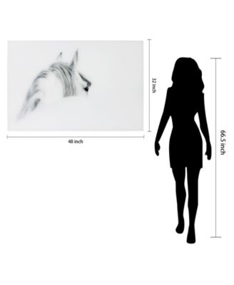 'Blanco Mare Horse' Frameless Free Floating Tempered Glass Panel Graphic Wall Art - 48" x 32''