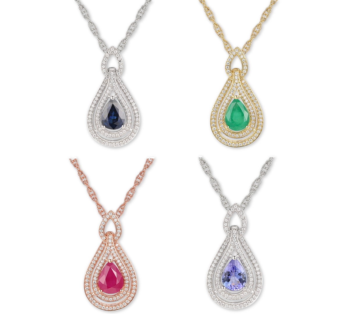 Macy's Sapphire (1-1/4 Ct. T.w.) & Diamond (1/4 Ct. T.w.) 18" Pendant Necklace In 14k White Gold (also Avai In Tanzanite,white Gold
