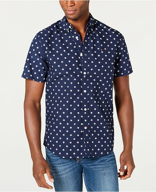 Tommy Hilfiger Men S Custom Fit Abbott Star Print Short Sleeve