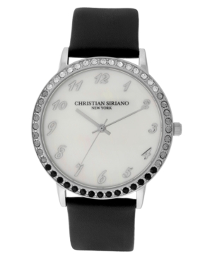 image of Christian Siriano Women-s Analog Mop Stainless Steel Black Vegan Leather Watch 40mm