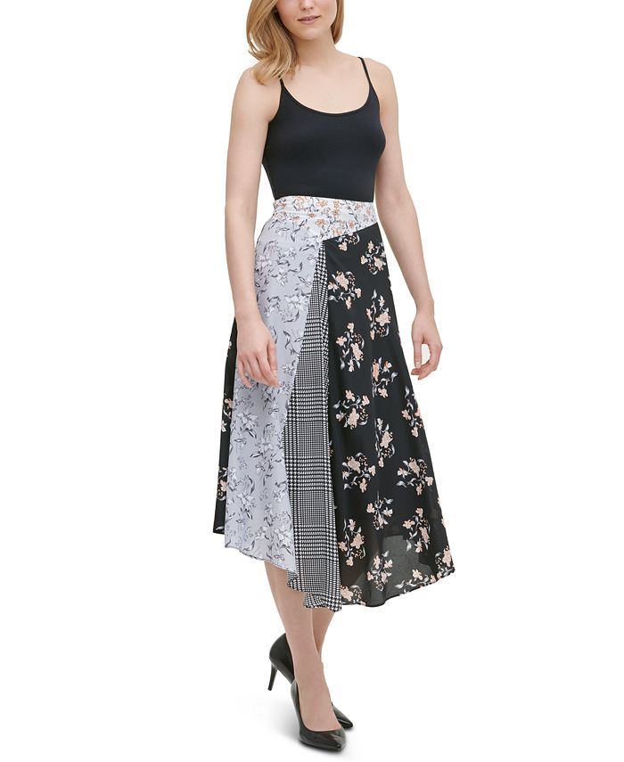 Calvin Klein Pieced-Print Asymmetrical Midi Skirt & Reviews - Skirts ...