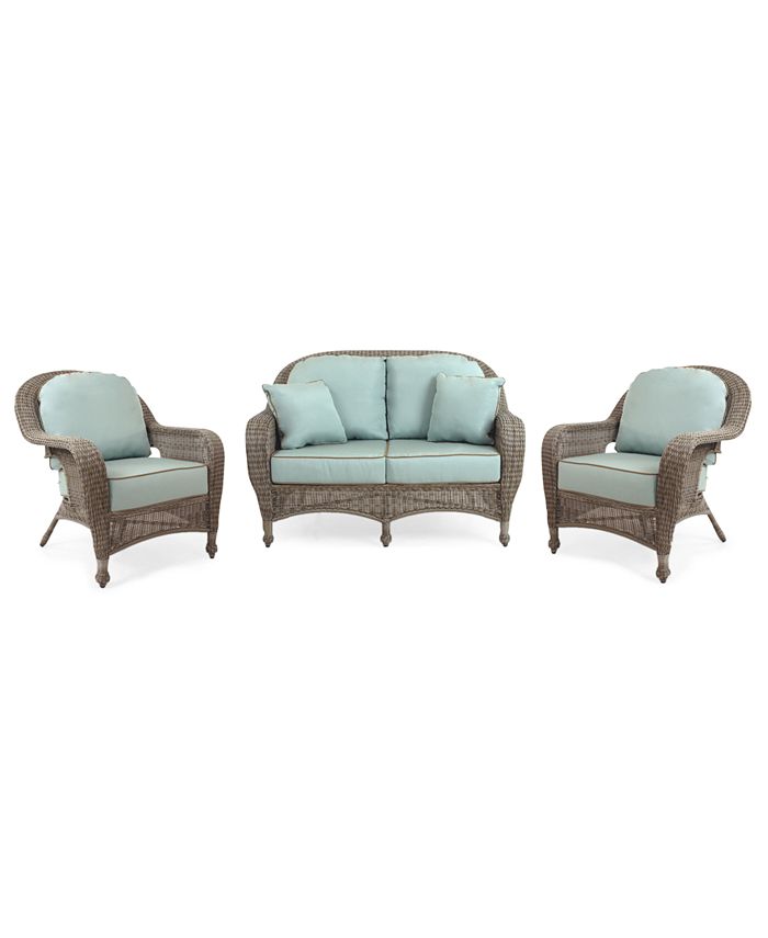 Furniture Sandy Cove Outdoor Wicker 3Pc. Seating Set (1 Loveseat and 2 Club Chairs), Created