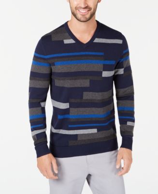 Alfani Men's Textured Striped V-Neck Sweater, Created for Macy's - Macy's